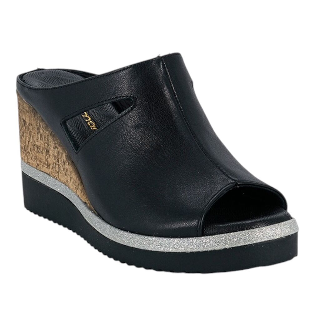 Mammamia D26YT-1835-B Siyah Kadın Topuklu Deri Terlik