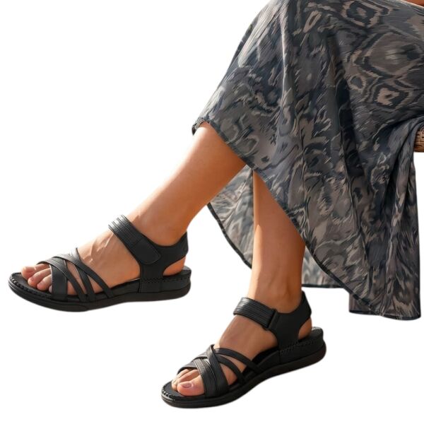 Forelli 22313 Sidney-G Siyah Kadın Comfort Deri Sandalet