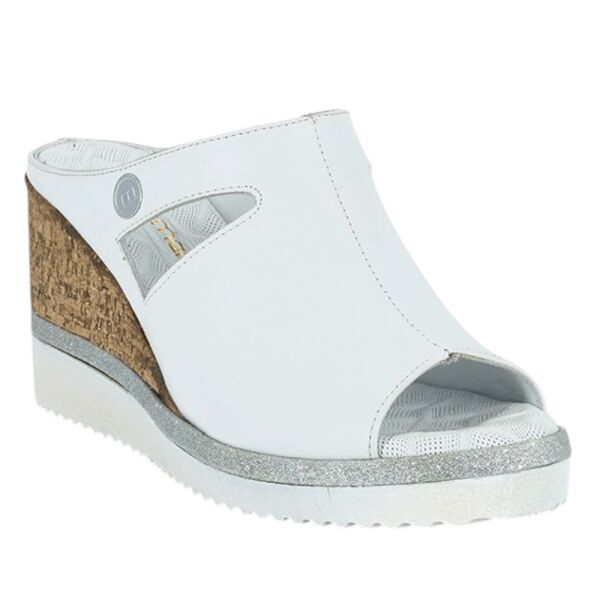 Mammamia D26YT-1835-B Beyaz Kadın Topuklu Deri Terlik