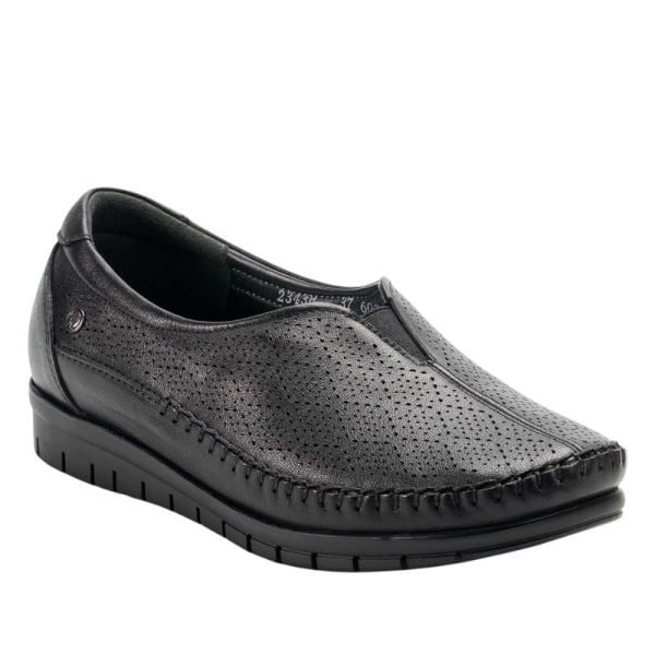 Forelli 23438-G Essel Siyah Kadın Comfort Deri Ayakkabı