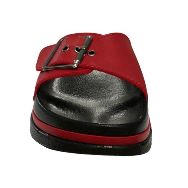 Kırmızı Kadın Günlük Tokalı Ayarlanabilir Comfort Terlik