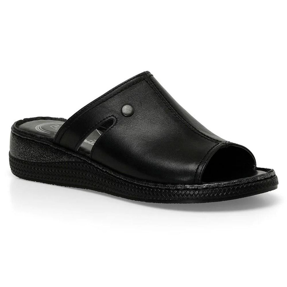 Polaris 105136 4FX Siyah Kadın Comfort Deri Terlik