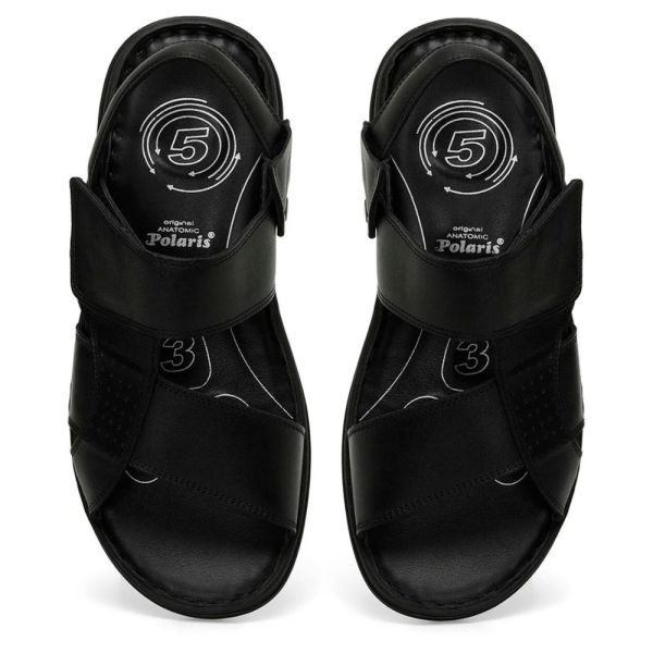 Polaris 106894 5FX Siyah Erkek Comfort Deri Sandalet