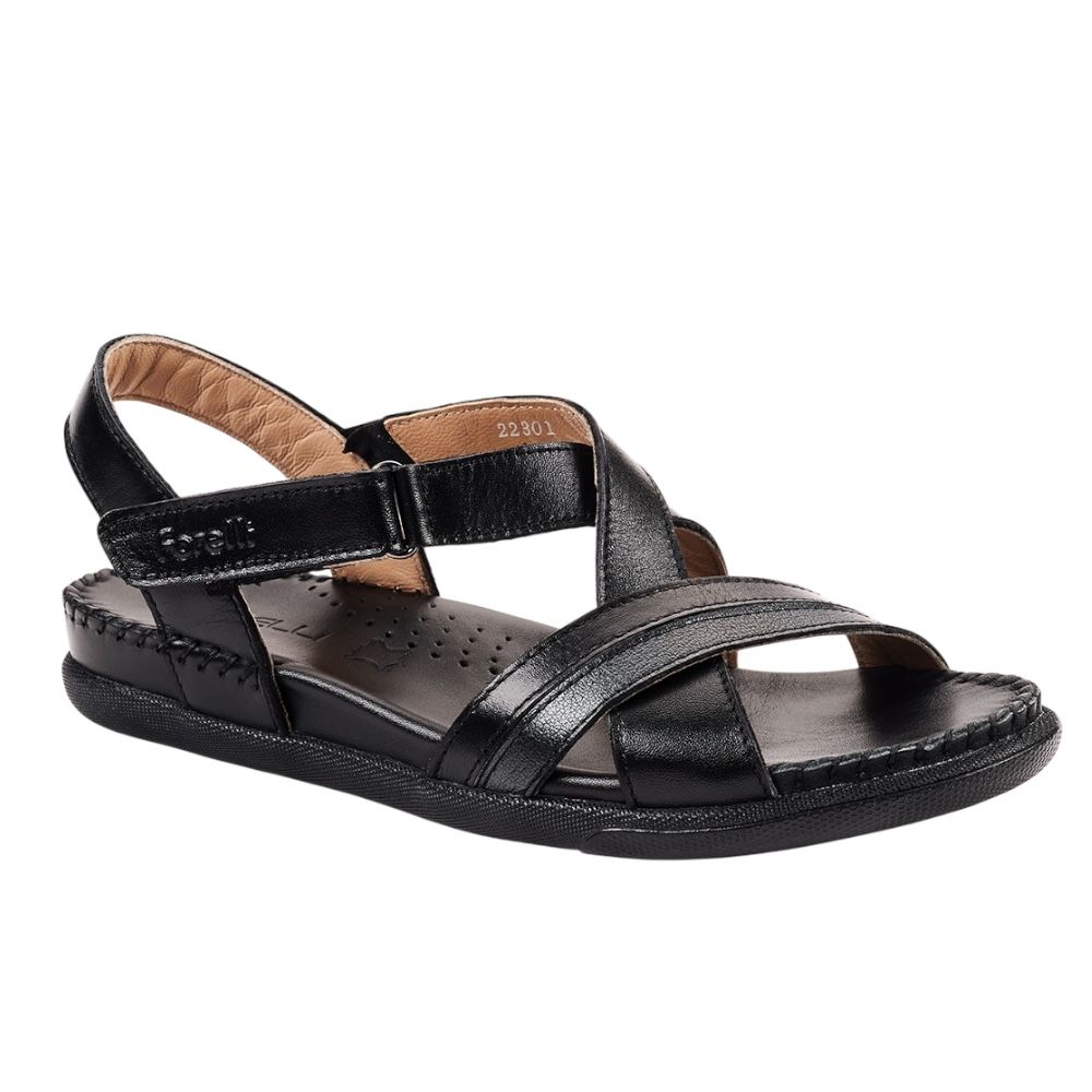 Forelli 22301-G İlya Siyah Kadın Comfort Deri Sandalet
