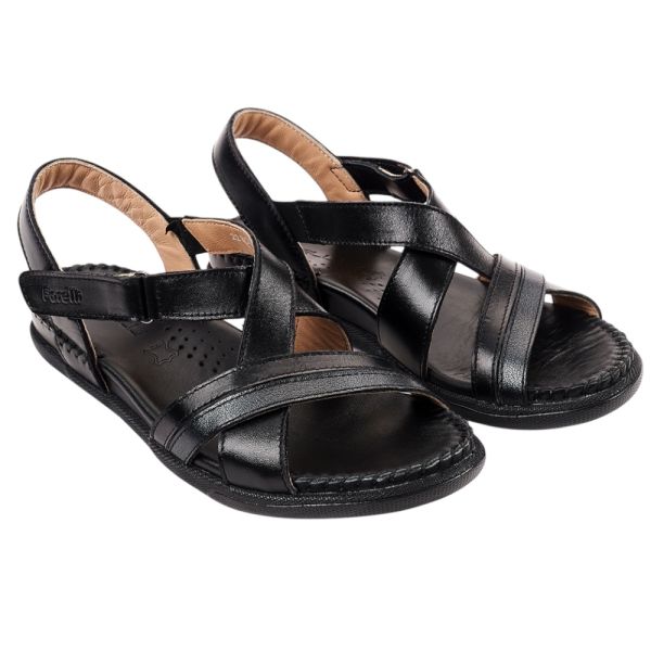 Forelli 22301-G İlya Siyah Kadın Comfort Deri Sandalet