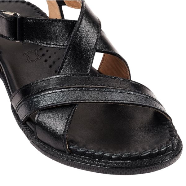 Forelli 22301-G İlya Siyah Kadın Comfort Deri Sandalet