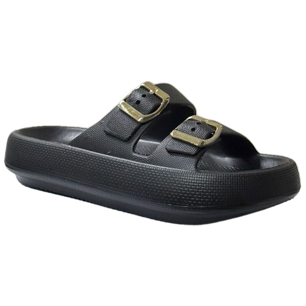 Akınal Bella E282 Siyah Kadın Altın Tokalı Plaj Terlik