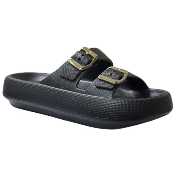 Akınal Bella E282 Siyah Kadın Altın Tokalı Plaj Terlik