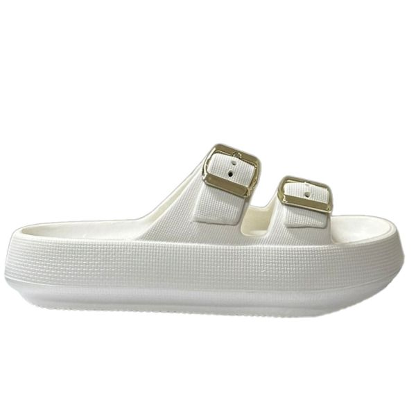 Akınal Bella E282 Kırık Beyaz Kadın Altın Tokalı Plaj Terlik