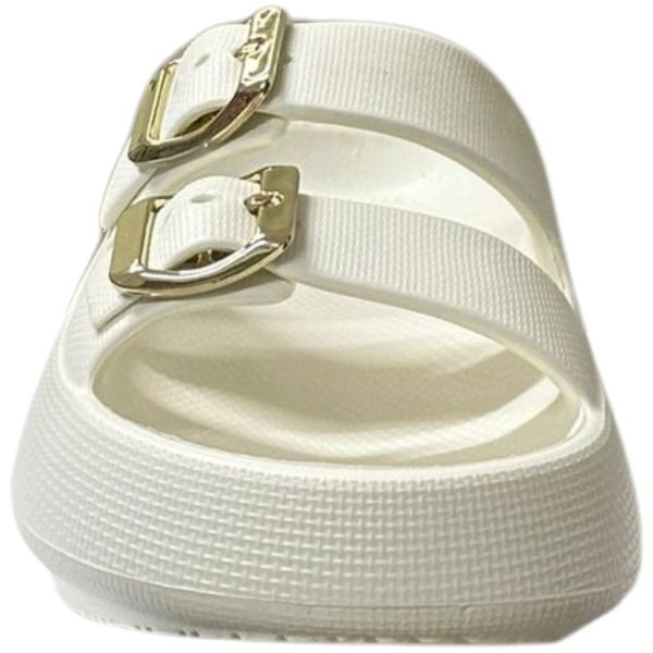 Akınal Bella E282 Kırık Beyaz Kadın Altın Tokalı Plaj Terlik