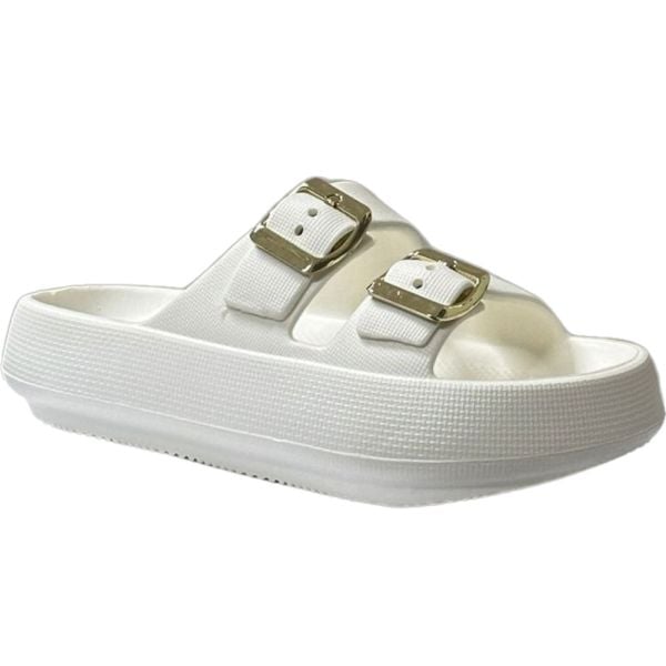 Akınal Bella E282 Kırık Beyaz Kadın Altın Tokalı Plaj Terlik