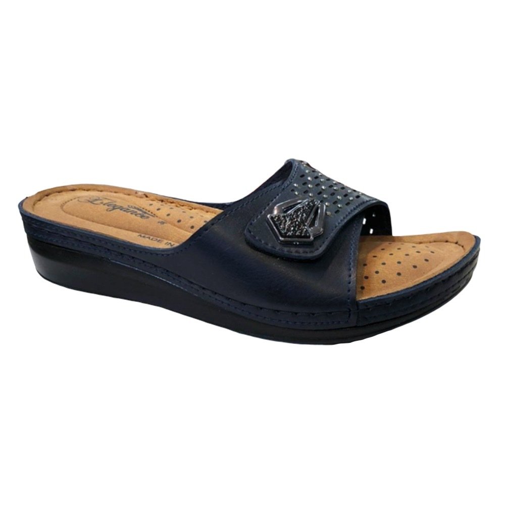 Cex Elegance Lacivert Kadın Cırtlı Ortopedik Günlük Terlik