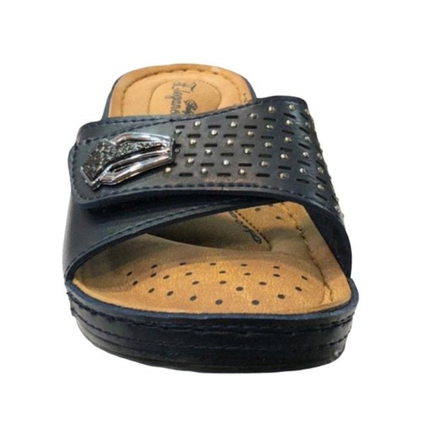 Cex Elegance Lacivert Kadın Cırtlı Ortopedik Günlük Terlik