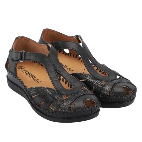 Forelli 22521 Sally-G Siyah Kadın Comfort Deri Sandalet