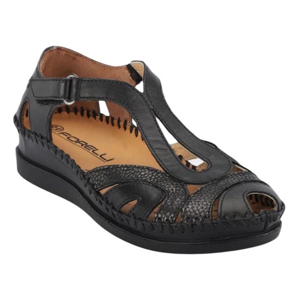 Forelli 22521 Sally-G Siyah Kadın Comfort Deri Sandalet