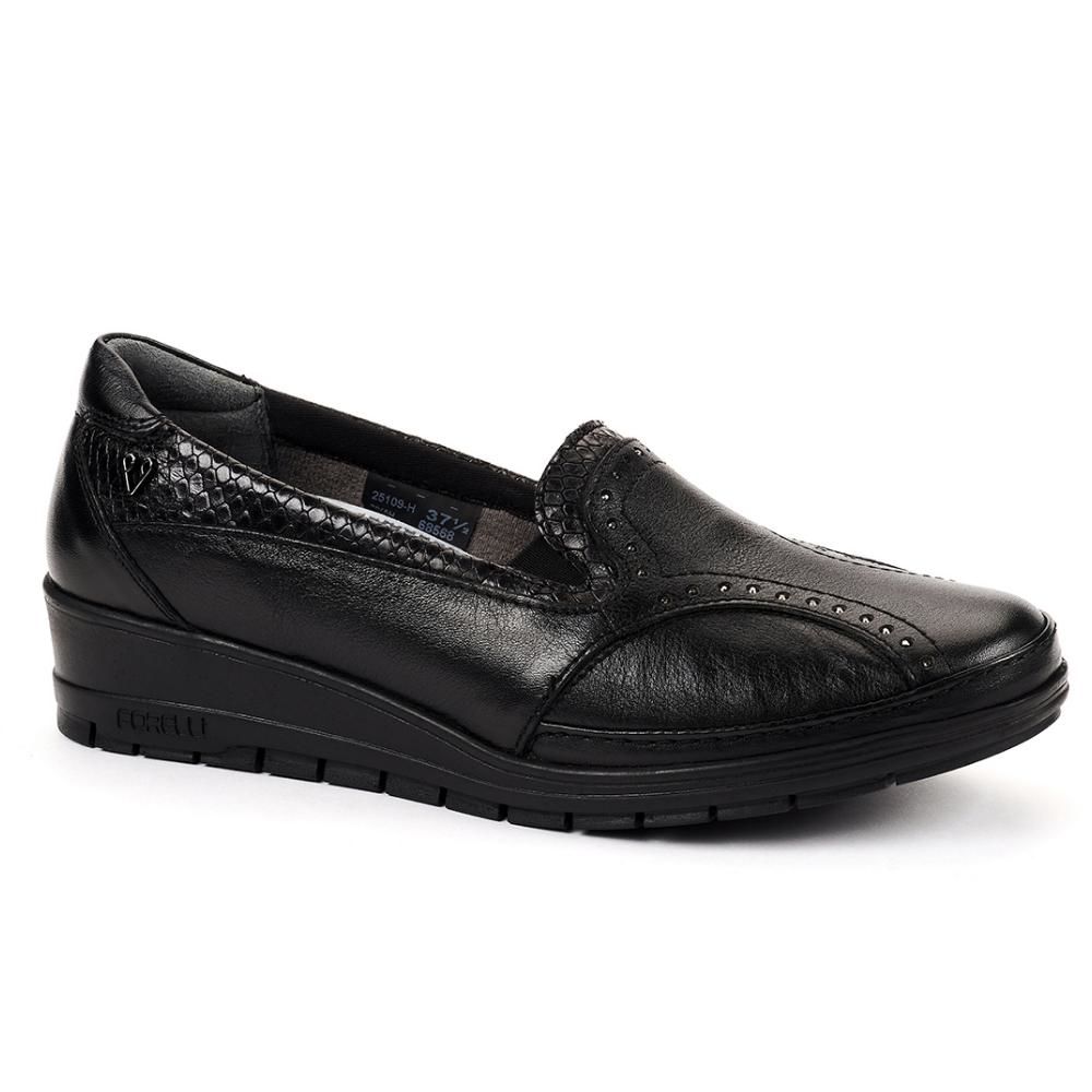 Forelli 25109 Mimoza-H Siyah Kadın Comfort Deri Ayakkabı