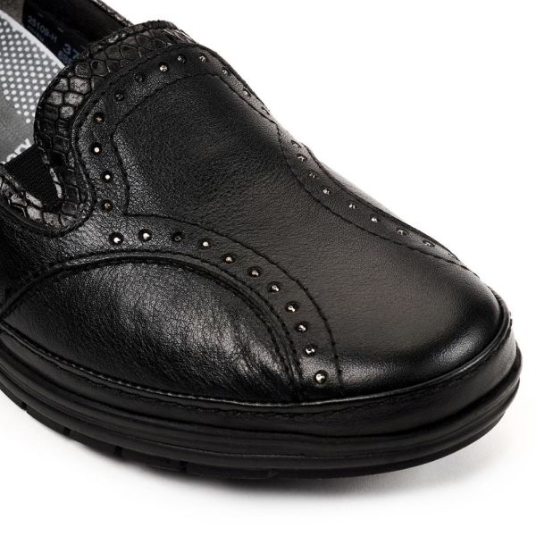 Forelli 25109 Mimoza-H Siyah Kadın Comfort Deri Ayakkabı