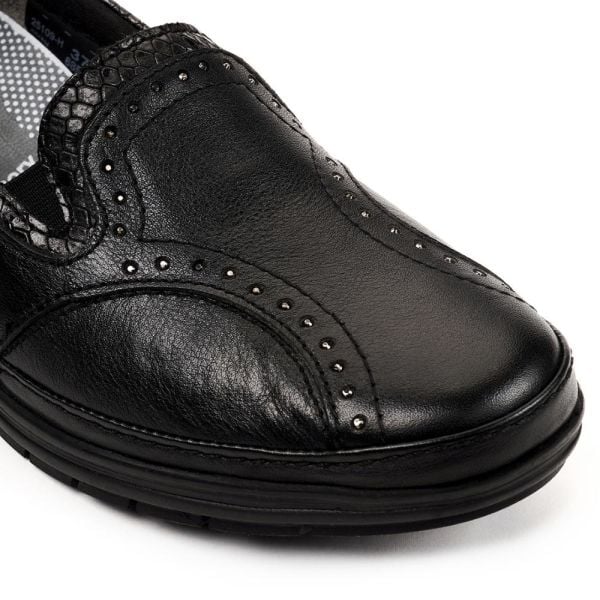 Forelli 25109 Mimoza-H Siyah Kadın Comfort Deri Ayakkabı