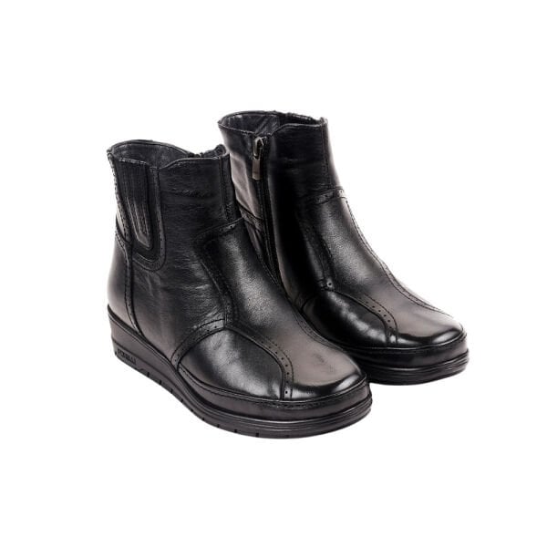 Forelli 25157-H Moly Siyah Kadın Comfort Deri Hallux Bot