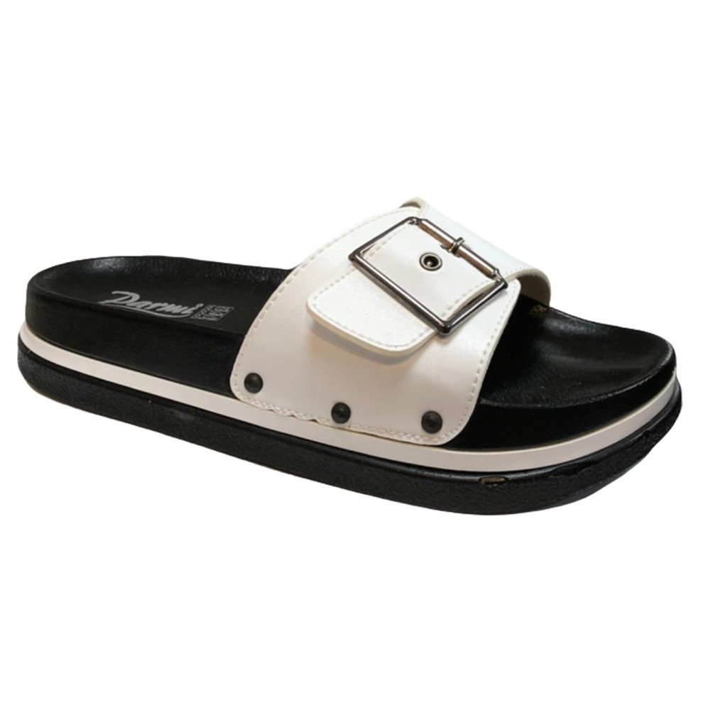 Parmi Beyaz Kadın Günlük Tokalı Ayarlanabilir Comfort Terlik