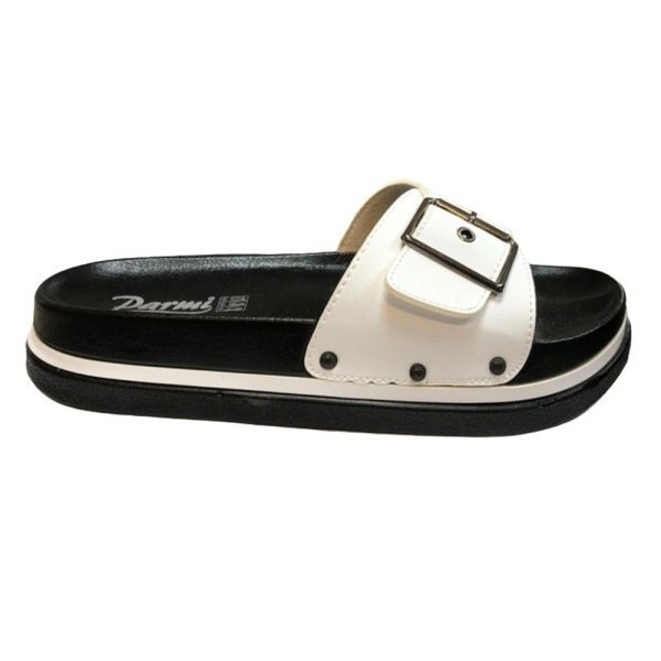 Parmi Beyaz Kadın Günlük Tokalı Ayarlanabilir Comfort Terlik