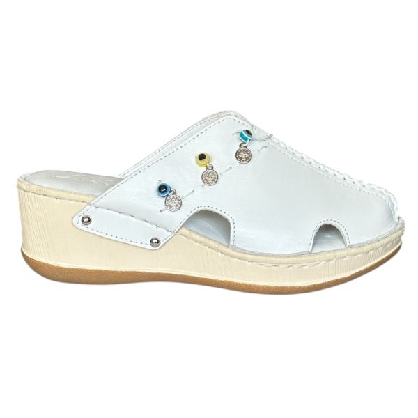 Cex 25Y NBL07 Beyaz Kadın Hakiki Deri Günlük Terlik