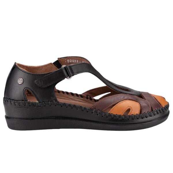 Forelli 22521 Sally-G Siyah/Taba Kadın Comfort Deri Sandalet