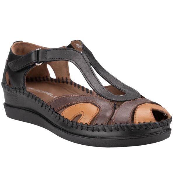Forelli 22521 Sally-G Siyah/Taba Kadın Comfort Deri Sandalet