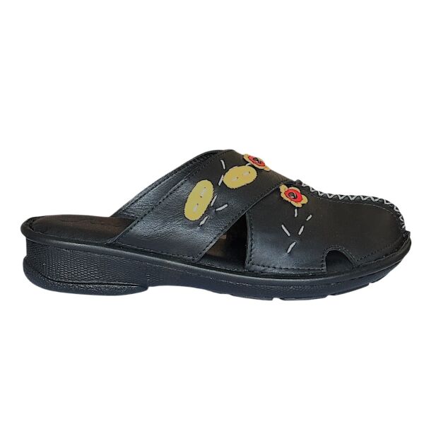 Cex 25Y NBL08 Siyah Kadın Hakiki Deri Günlük Terlik