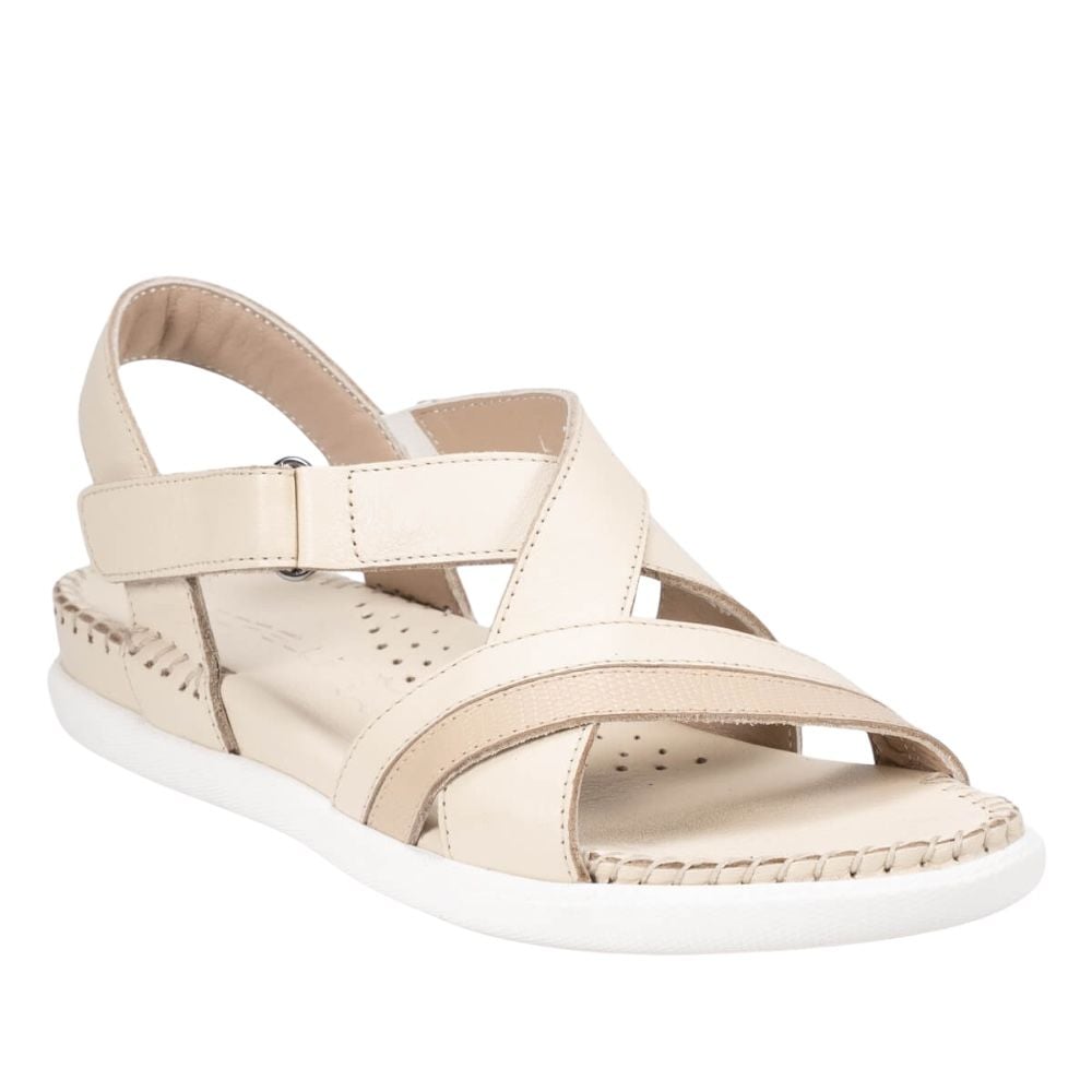 Forelli 22301-G İlya Bej Kadın Comfort Deri Sandalet