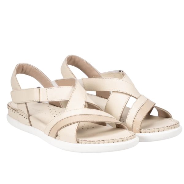 Forelli 22301-G İlya Bej Kadın Comfort Deri Sandalet