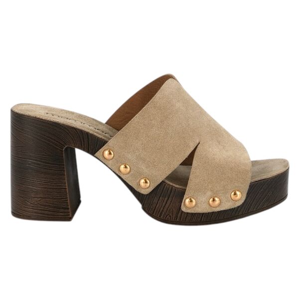 Mammamia D26YT-1925-B Bej Kadın Topuklu Deri Terlik