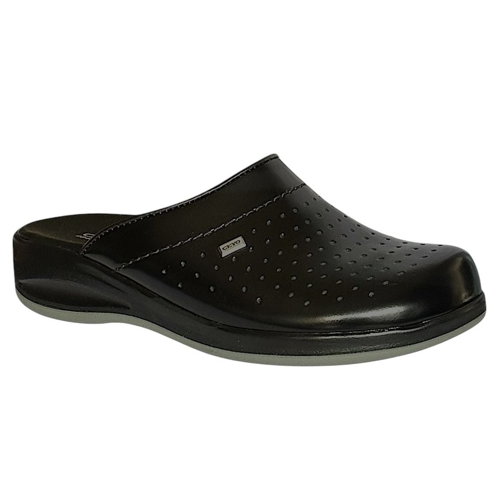 Ceyo 9844-1 Siyah Kadın Deri Anatomik Taban Sabo Terlik